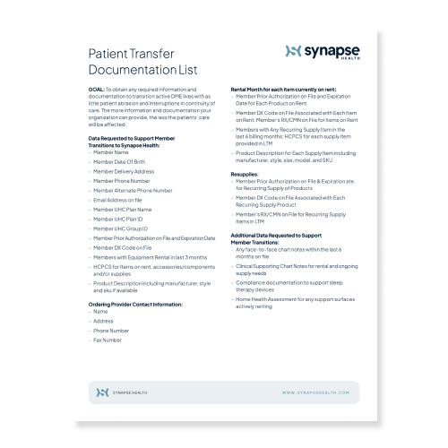 Patient Transfer Documentation List