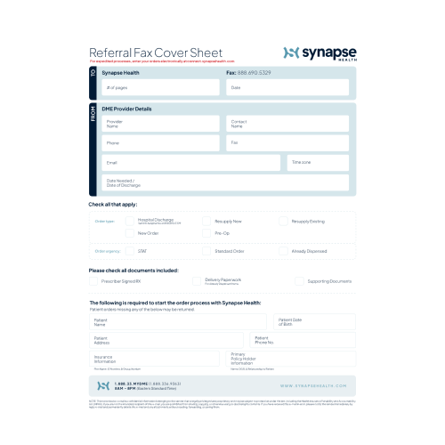 DME Fax Order Cover Sheet